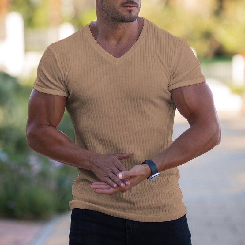 Men's Breathable V-Neck T-Shirt – Summer Athletic Fit, Quick-Dry Casual Short Sleeve Tee For Sports & Everyday Wear_viptrois.com