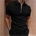 Summer Men's Solid Color Polo Shirt Short Sleeve Turn-Down Collar Zipper Tshirts &for Men Casual Streetwear New Male Tops_viptrois.com