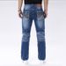 Men's Slim Fit Stretch Denim Jeans – European Washed Blue Straight-Leg Tapered Pants (S-2XL)_viptrois.com