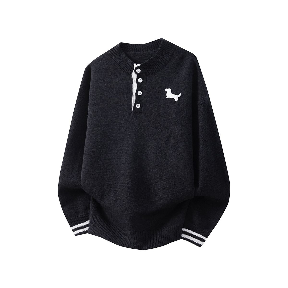 "Men's Embroidered Knit Sweater – Oversized Relaxed Fit Long Sleeve Pullover, Vintage Boho Crewneck Top For Casual Layering_viptrois.com