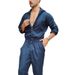 Individual European and American men's long-sleeved single-breasted fashion romper with lapel solid color belted romper_viptrois.com
