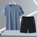 Summer Sports Casual Ice Silk Crew Neck T-Shirt Shorts Breathable Quick-Dry Men's Two-Piece Set_viptrois.com