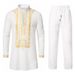 2024 New Men's Ethnic Style Robe Hot Stamped Printing Casual Pants Stand up Neck Set_viptrois.com