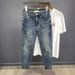 High End Slim Fit Men's Jeans Summer Tapered Trendy Brand Print Ripped Details Stretchy Trousers Unique Design_viptrois.com