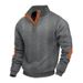 Men's Heavy Jacquard Henley Sweatshirt - American Vintage Stand Collar Button Placket, Long Sleeve Thermal Pullover For Autumn & Winter_viptrois.com
