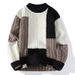 Men's Winter Teen Fashion Color Block Splicing Knitted Sweater Men's_viptrois.com