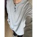 Grey Henry Collar Long Sleeved T-shirt For Men In Spring And Autumn, American Style T-shirt, Waffle Loose Casual Inner_viptrois.com