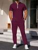 Men's Clothing Men's New Waffle Collar Color Matching Short Sleeved Trousers Two Piece Casual Suit_viptrois.com