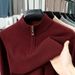 Men’s Half-Zip Knit Sweater – Warm Winter Pullover (Burgundy/Black/Camel/Tibetan Blue/Greyish, M-XXXXL)_viptrois.com