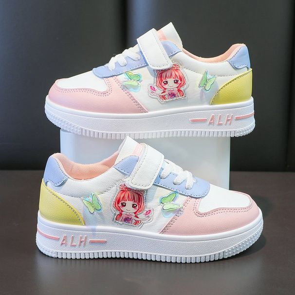 Girls' Classic White Sneakers - Breathable Leather Casual Shoes For School & Play, Comfortable Flat Sole Kids' Shoes_viptrois.com