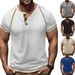 Men's New Waffle Henley T-Shirt Solid Color Vintage Insert Short Sleeve Top_viptrois.com