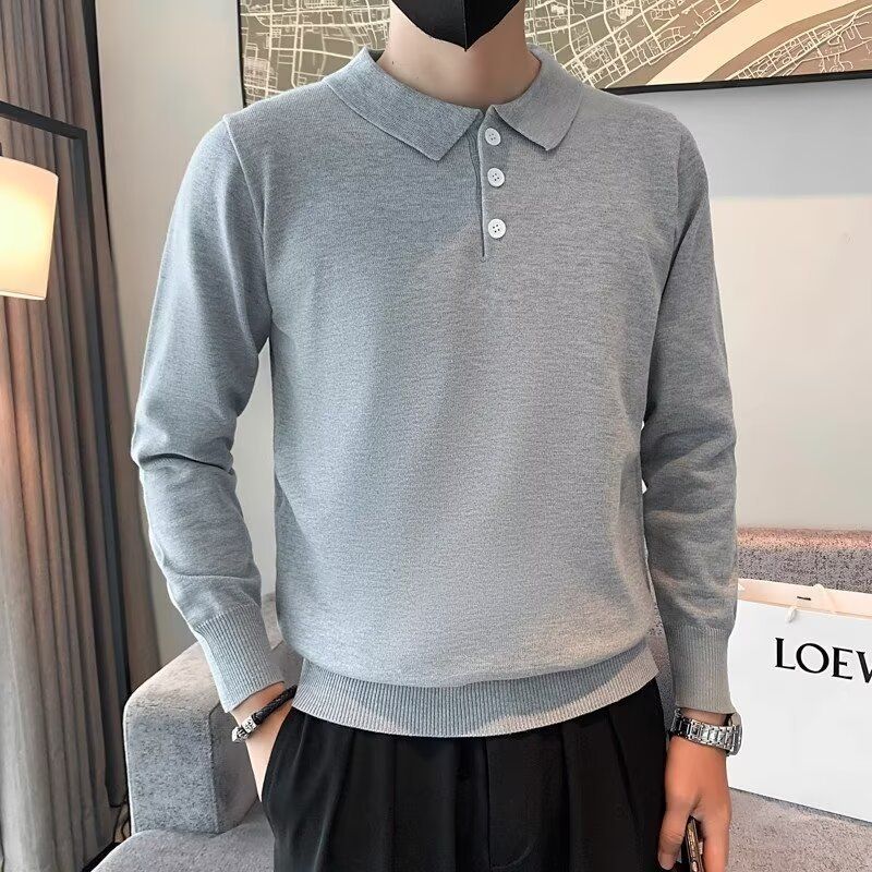 New Polo Shirt With Collar And Long Sleeves, Knitted Sweater, Men's Thin Design_viptrois.com
