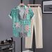 Men's Clothing Fashion Casual Ethnic Style Printed Short Sleeved Shirt Trousers Suit Breathable And Comfortable_viptrois.com