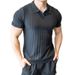 Men's Performance Running Polo Shirt - 2025 Summer Elastic Fitness Top | Moisture-Wicking Texture Stripe Design | Quick-Dry Solid Color Sportswear_viptrois.com