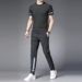 New Elastic Thin Ice Silk Two-Piece Set Summer High-End Men's Casual Sports Plus Size Suit Trend_viptrois.com
