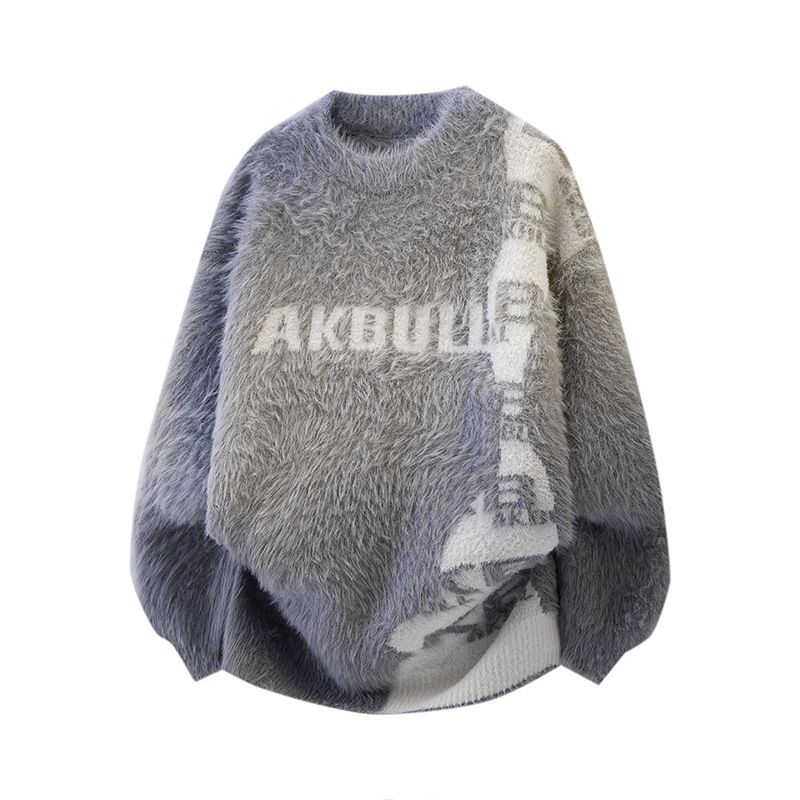 Faux Mink Color-Block Jacquard Sweater – Unisex Oversized Knit Pullover (Winter-Ready, Soft & Cozy, Casual Style)_viptrois.com