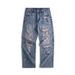 Men's Street Style Casual Ripped Straight Leg Jeans Loose Fitting Distressed Pants American Style Spring Summer_viptrois.com