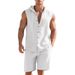 Men's Clothing Men's Linen Summer Two Piece Set Loose Casual Simple Hooded Sleeveless Shirt And Shorts Suit_viptrois.com