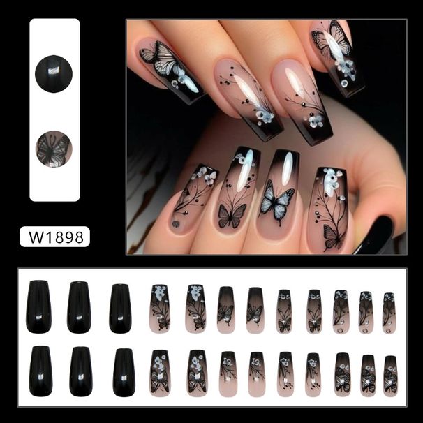 False Nails Dark Gradient Butterfly Sweet Hot Girl Medium And Long Ballet Nails Ins Style Detachable Wearable Nails_viptrois.com