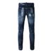 Men's Clothing Washed Old Cat Whisker Patch Hole Elastic Slim Fit Skinny Pants Ink Splash Jeans_viptrois.com