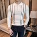 Men's Clothing Men's Slim Fit Retro Stripe Knit Sweater – British-Inspired Contrast Trim, Breathable Polyester Blend For Business Casual_viptrois.com