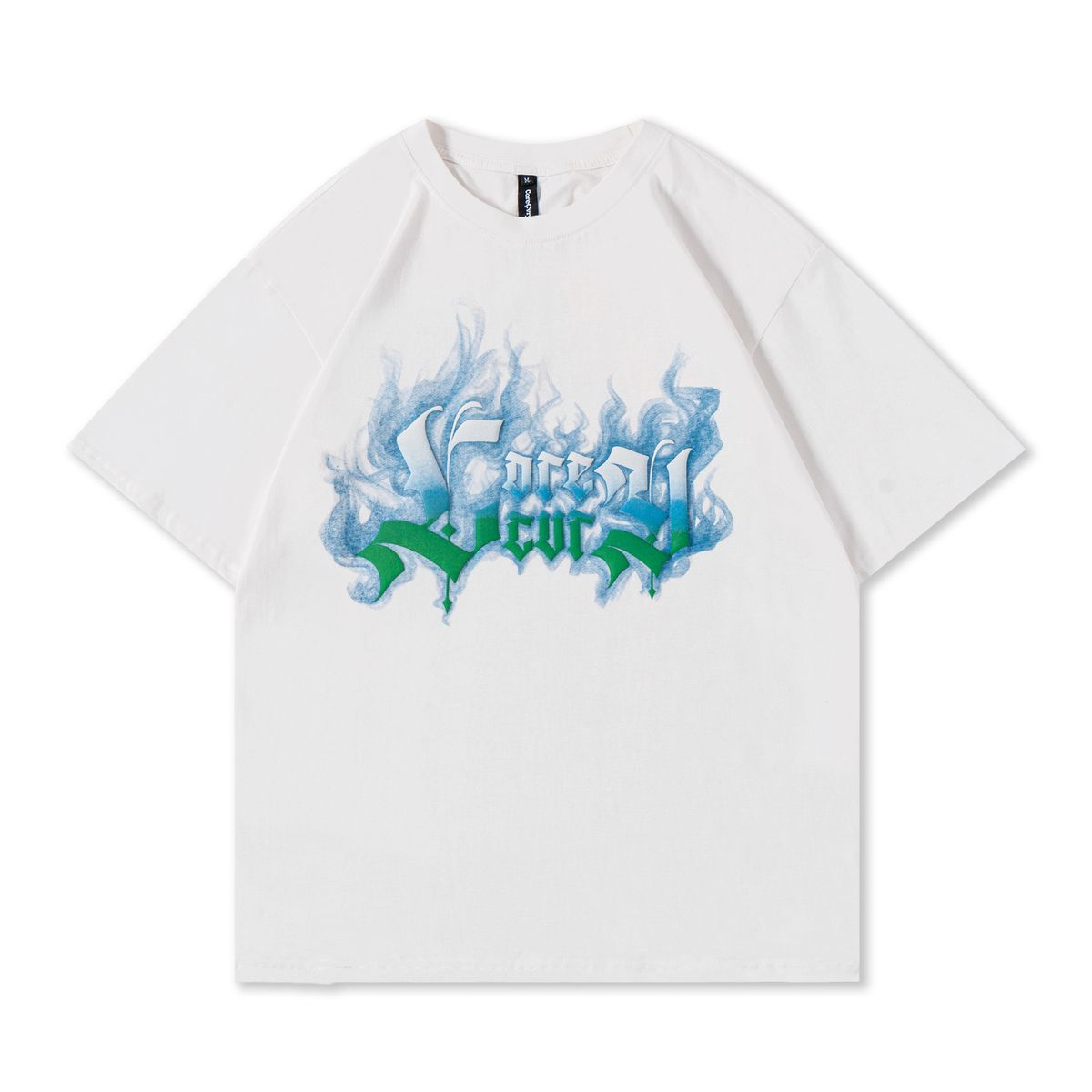 American Style Trendy Brand Flame Letter Print Short T-Shirt Men Ins Street Trend Hip Hop Couple Loose Half Sleeve Top_viptrois.com