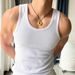 Men's Clothing Solid Color Threaded Vest For Men, White Base T Shirt, Sleeveless Waistcoat, Tight Fitting And Versatile Fitness Vest_viptrois.com