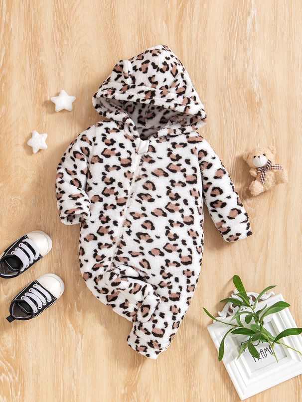 Mother & Kids Soft Fleece Baby Jumpsuit With Adorable Cartoon Prints - Long Sleeve Hooded Romper For Newborn To 12 Months (A-Class Safety Certified)_viptrois.com