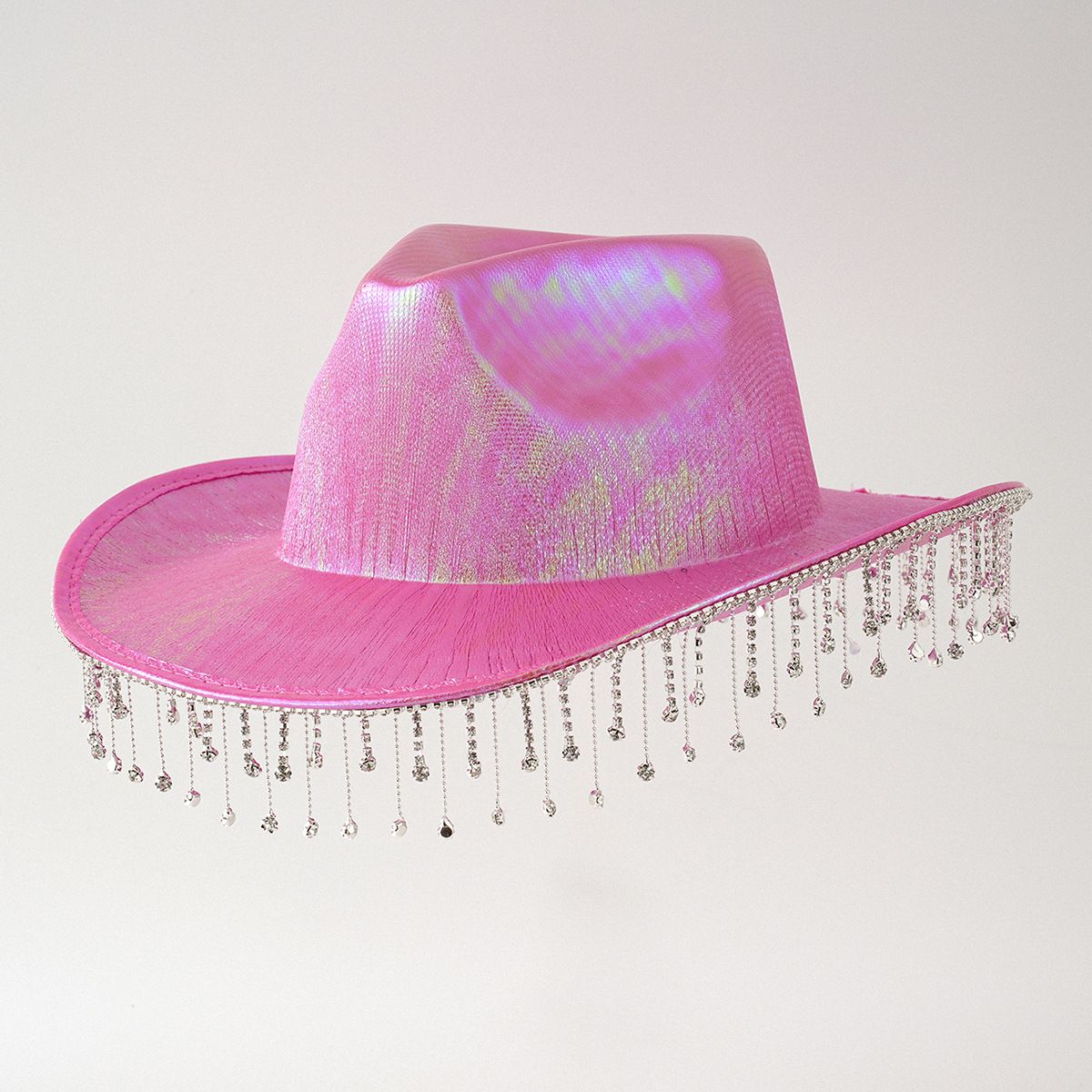 Women's unisex Panama style top hat, neon denim hat with metal tassel rhinestones suitable for dance performances_viptrois.com