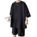 Waffle Short Sleeve T-Shirt Men's Casual Sports Summer Loose Oversized Top And Shorts Two-Piece Set_viptrois.com