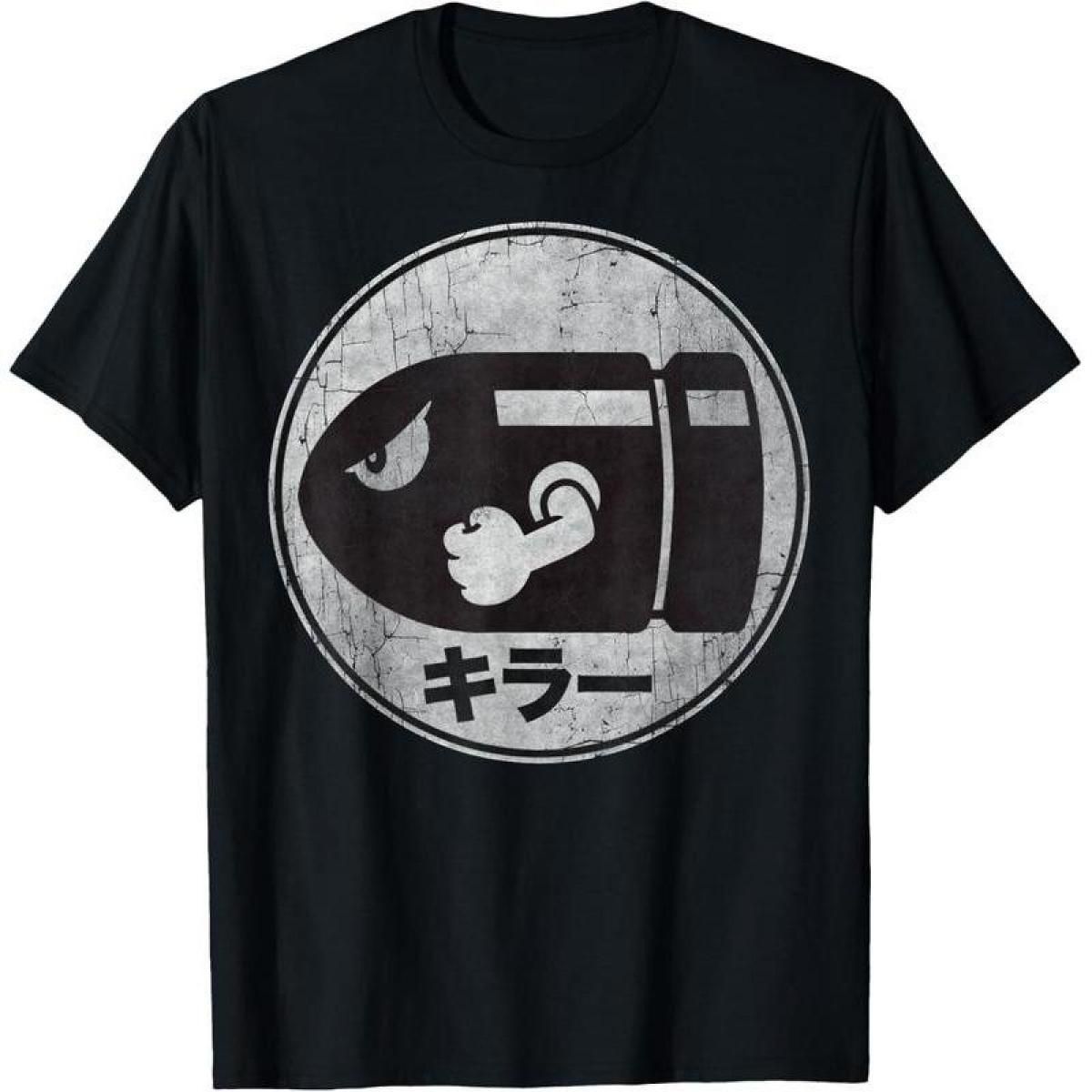 Camiseta Algodón 100% Con Logo Kanji Desgastado De Super Mario Bullet Bill_viptrois.com