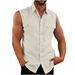 Men's Clothing Men's Shirt Double Pocket Cotton And Linen Sleeveless Shirt Casual Vacation Shirt_viptrois.com