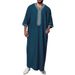 New Men's Thobe With Embroidered Detail – Modest Mid-Sleeve Islamic Robe With Side Pockets ( Lightweight Polyester-Spandex Blend For Daily Wear)_viptrois.com
