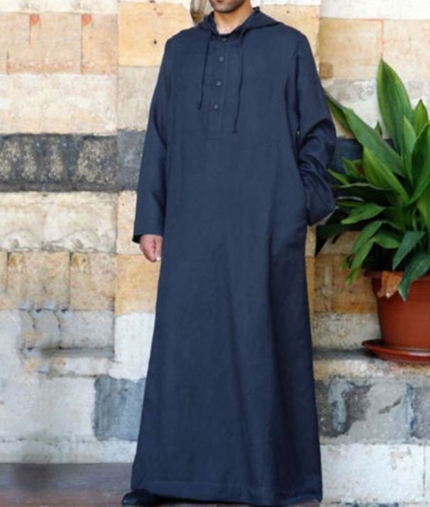 Men's Moslem Simple Long Men's Hooded Shirt Muslim Robe Male_viptrois.com