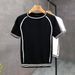 Men's Clothing Summer New Style Ice Silk Thin Knitted Short Sleeved T Shirt Contrast Color Slim Bottoming Shirt_viptrois.com