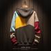 Color Block Fleece Hoodie For Men – Oversized Unisex Pullover With Contrast Panels (Khaki/Black/White, M-3XL)_viptrois.com