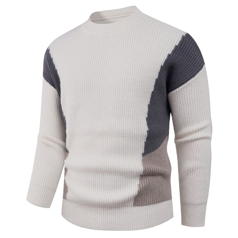 Pure Autumn Winter New Color Block Men's Sweater Simple Versatile Loose Casual Base Knitwear Cross-Border_viptrois.com