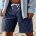 Men's Clothing Men's Trendy 5 Point Shorts Summer Loose Beach Linen Breathable Vertical Striped Jacquard Drawstring_viptrois.com