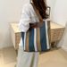 Women's Shoulder Bags Commuter Large-capacity Women's Bag, Fashionable Contrasting Color Striped Simple Tote Bag, Hand Bag And Shoulder Bag_viptrois.com