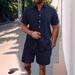Men's Summer Casual Linen Shirt & Shorts Set - Breathable Loose Fit Beach Outfit - Short Sleeve Shirt With Mid-Length Pants - S-XXXL_viptrois.com