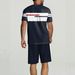 Men's Casual Summer T-Shirt And Shorts Set Black Polyester Short Sleeve Regular Fit Spring Summer Autumn Wear_viptrois.com