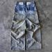 Men's Clothing Retro Street Hip Hop Frayed Stitching Double Waist Hole Rivet Loose Wide Leg Straight Jeans_viptrois.com