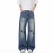 Men's American Retro Ripped Jeans Loose Straight Wide Leg High Street Fashion Summer_viptrois.com