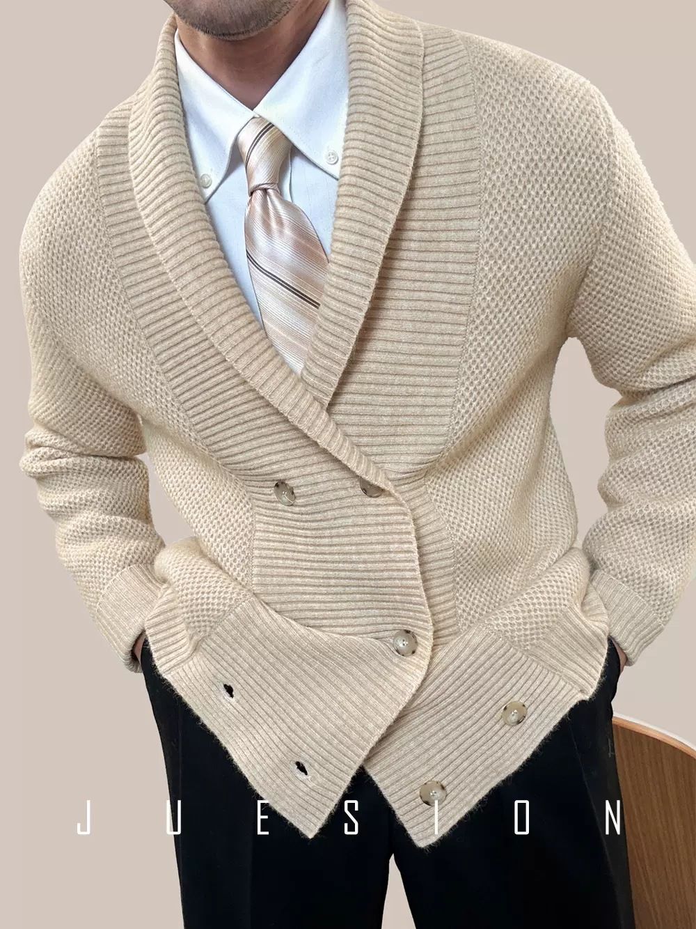 Autumn And Winter High-End V-Neck Cardigan Men's British Slim Fit Light Mature Business Knit Popular Sweater Jacket Men_viptrois.com