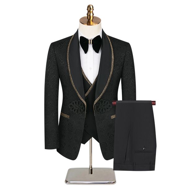 Men's Clothing New Style Supporter Suit Wedding Dress Groomsmen Three Piece Suit_viptrois.com