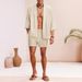 Men's Clothing Summer New Men's Cotton And Linen Cardigan Taoist Robe Jacket Style Pure Color Loose Cotton And Linen Short Sleeve Suit_viptrois.com