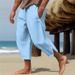 Men's Clothing Men's Linen Trousers Summer Beach Pants Drawstring Elastic Waist Zipper Trouser Legs Solid Color Comfortable Breathable Casual Pants_viptrois.com