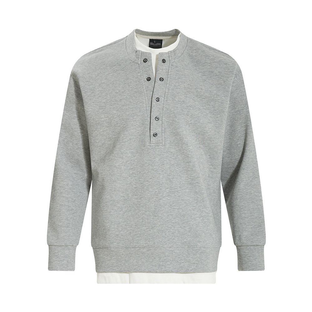 Color Block Two-Piece Casual Sweatshirt Men's Trendy American Style Spring Autumn Sports Shirt Half Button Round_viptrois.com