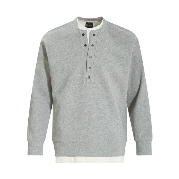 Color Block Two-Piece Casual Sweatshirt Men's Trendy American Style Spring Autumn Sports Shirt Half Button Round_viptrois.com