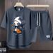 Men's Clothing 2024 Waffle Casual Summer Suit Men's Loose Teen Short sleeved T shirt Shorts Handsome Two piece Suit_viptrois.com